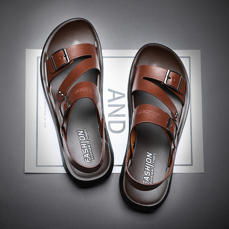 Sandales homme en cuir fendu avec boucle réglable – Confort quotidien et style décontracté