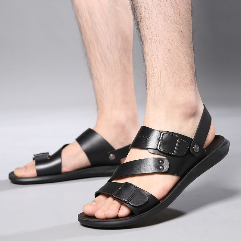 Sandales homme en cuir fendu avec boucle réglable – Confort quotidien et style décontracté