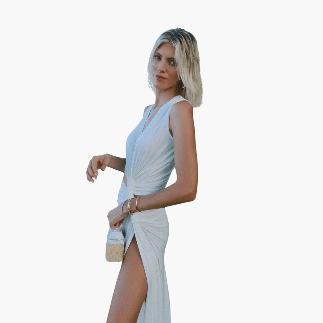 Abito estivo donna con intagli, scollo a V, spacco laterale