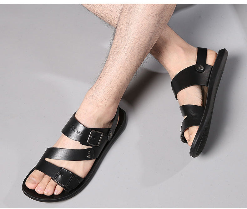 Sandales homme en cuir fendu avec boucle réglable – Confort quotidien et style décontracté