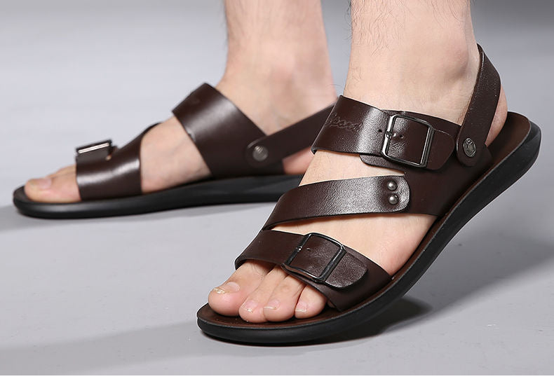 Sandales homme en cuir fendu avec boucle réglable – Confort quotidien et style décontracté