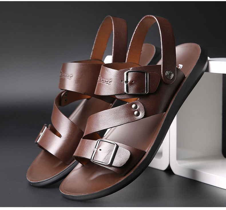 Sandales homme en cuir fendu avec boucle réglable – Confort quotidien et style décontracté