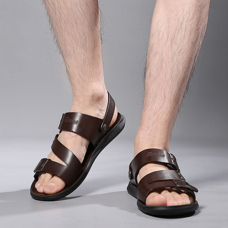 Sandales homme en cuir fendu avec boucle réglable – Confort quotidien et style décontracté