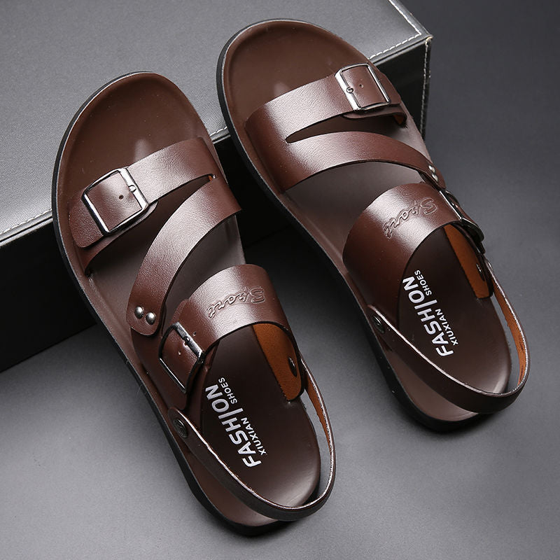 Sandales homme en cuir fendu avec boucle réglable – Confort quotidien et style décontracté