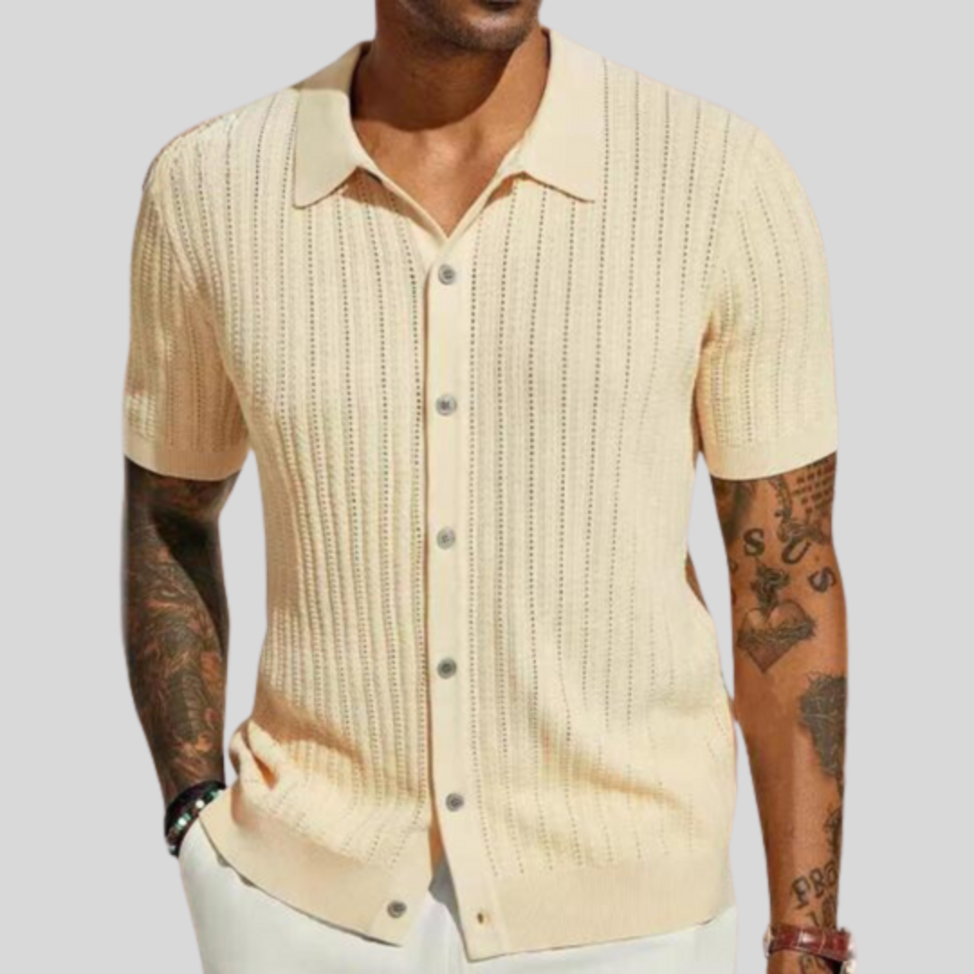 Chemise homme manches longues | Maille légère, coupe droite | Col classique, boutonnage intégral