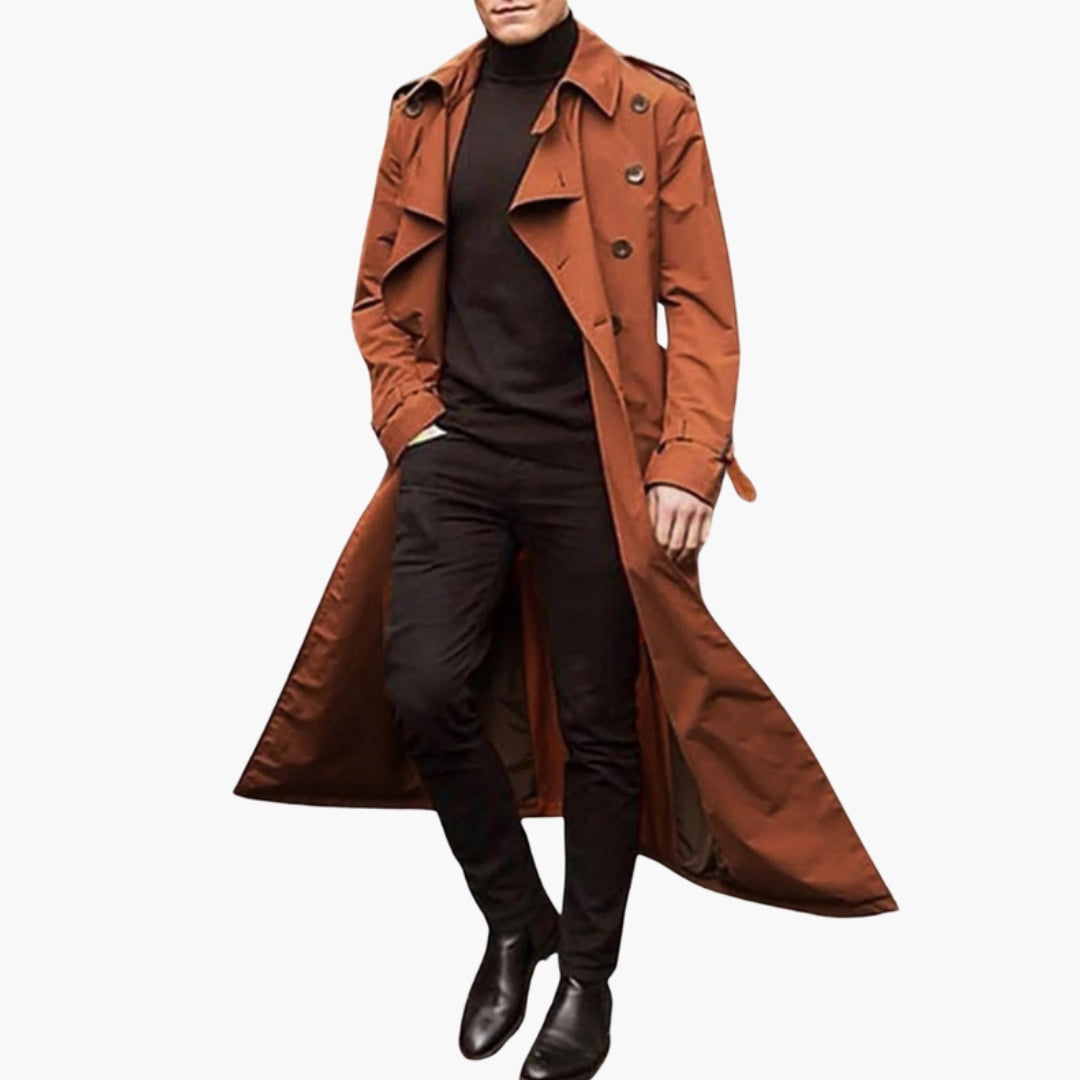 Trench long homme avec ceinture et larges revers