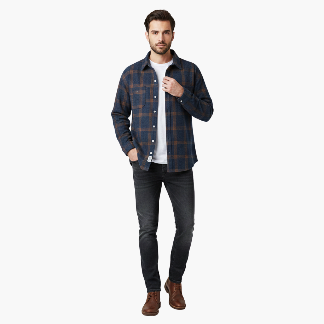 Chemise en flanelle à manches longues pour homme avec col classique