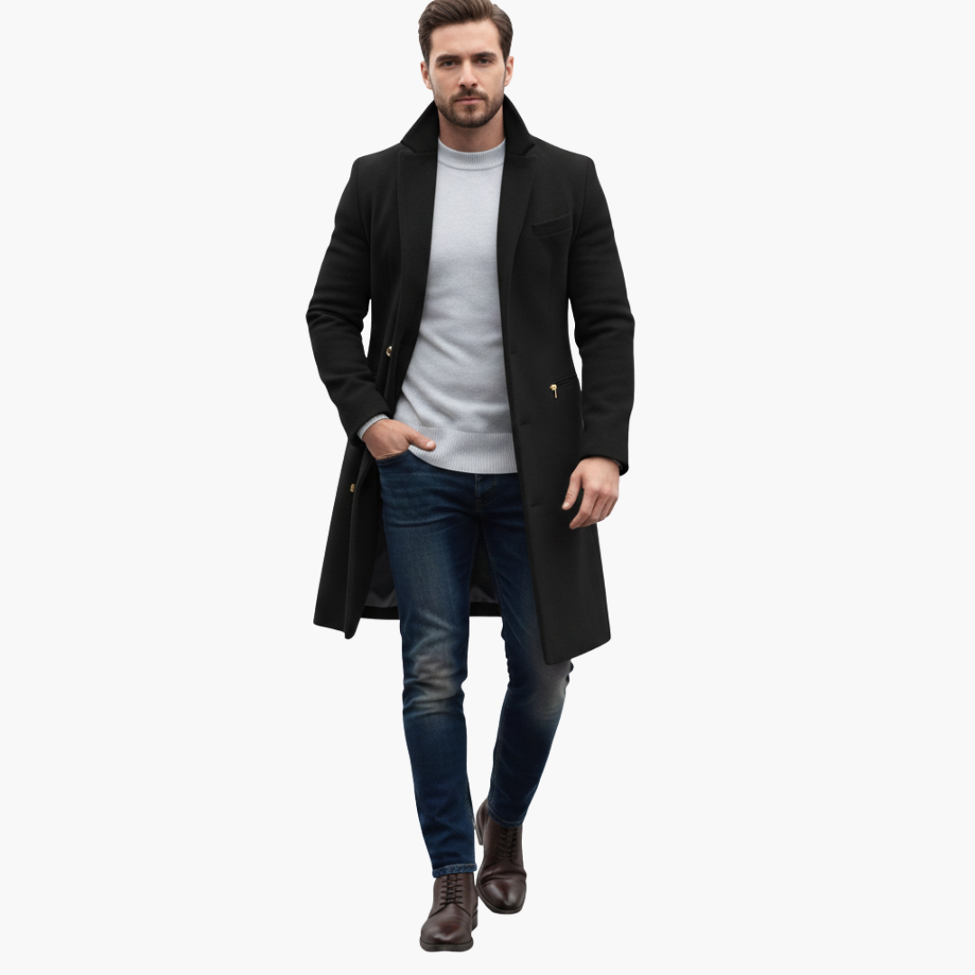 Manteau homme long avec col classique et boutons