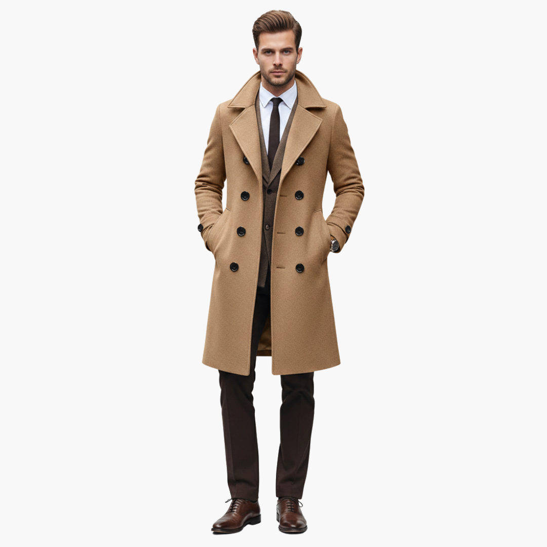 Manteau homme long avec col à revers et boutons