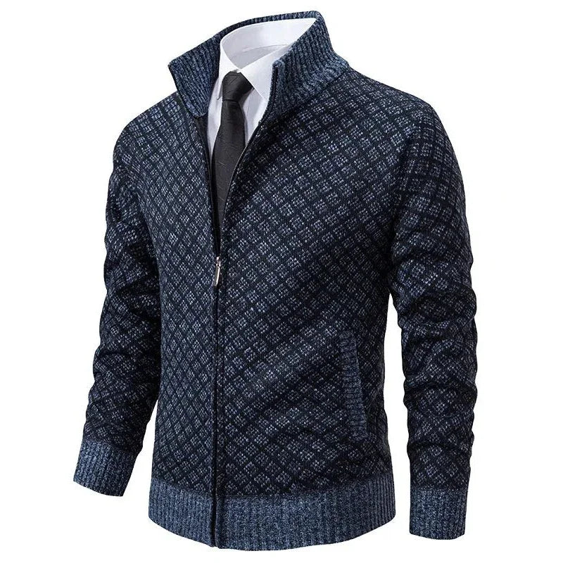 Veste en tricot zippée pour homme avec motif géométrique et poignets côtelés