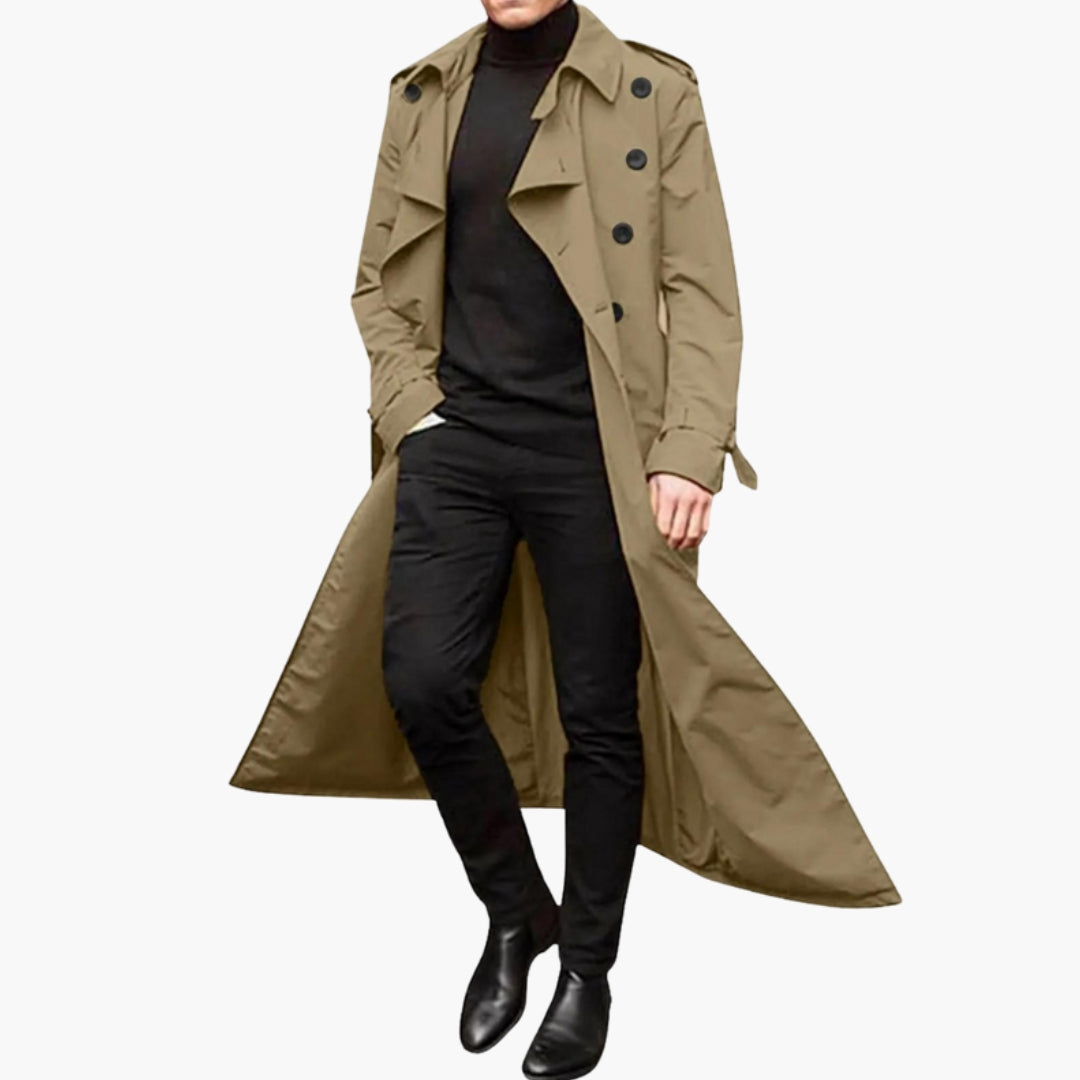 Trench long homme avec ceinture et larges revers