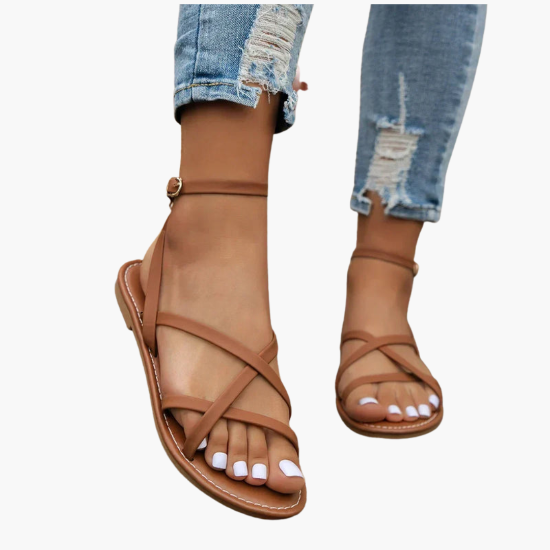 Women's Sandals with Crossed Straps and Ankle Closure