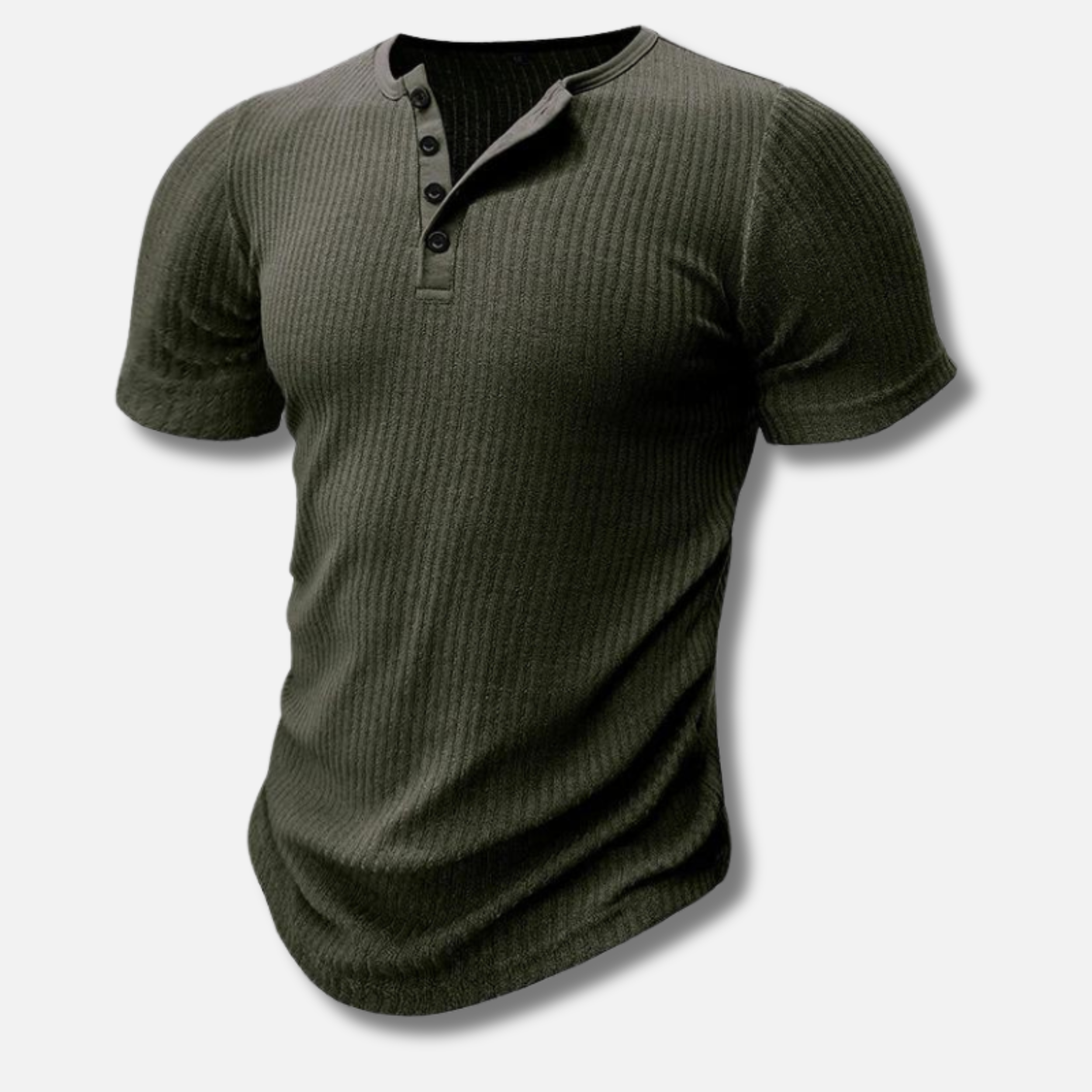 T-shirt homme côtelé | Col tunisien boutonné, manches courtes | Coupe confortable, plusieurs coloris