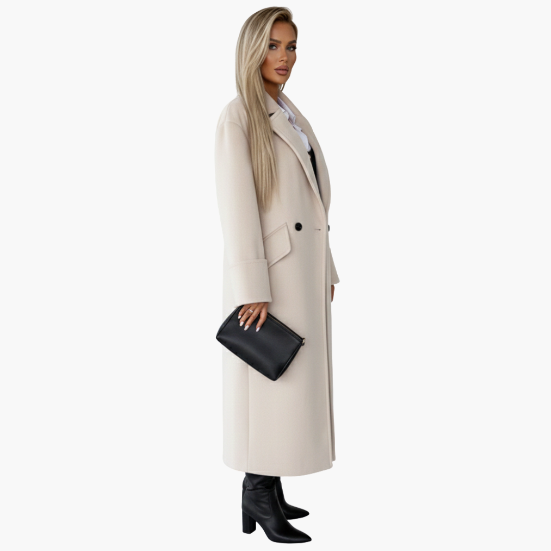 Manteau long pour femme avec col à revers et fermeture à boutons