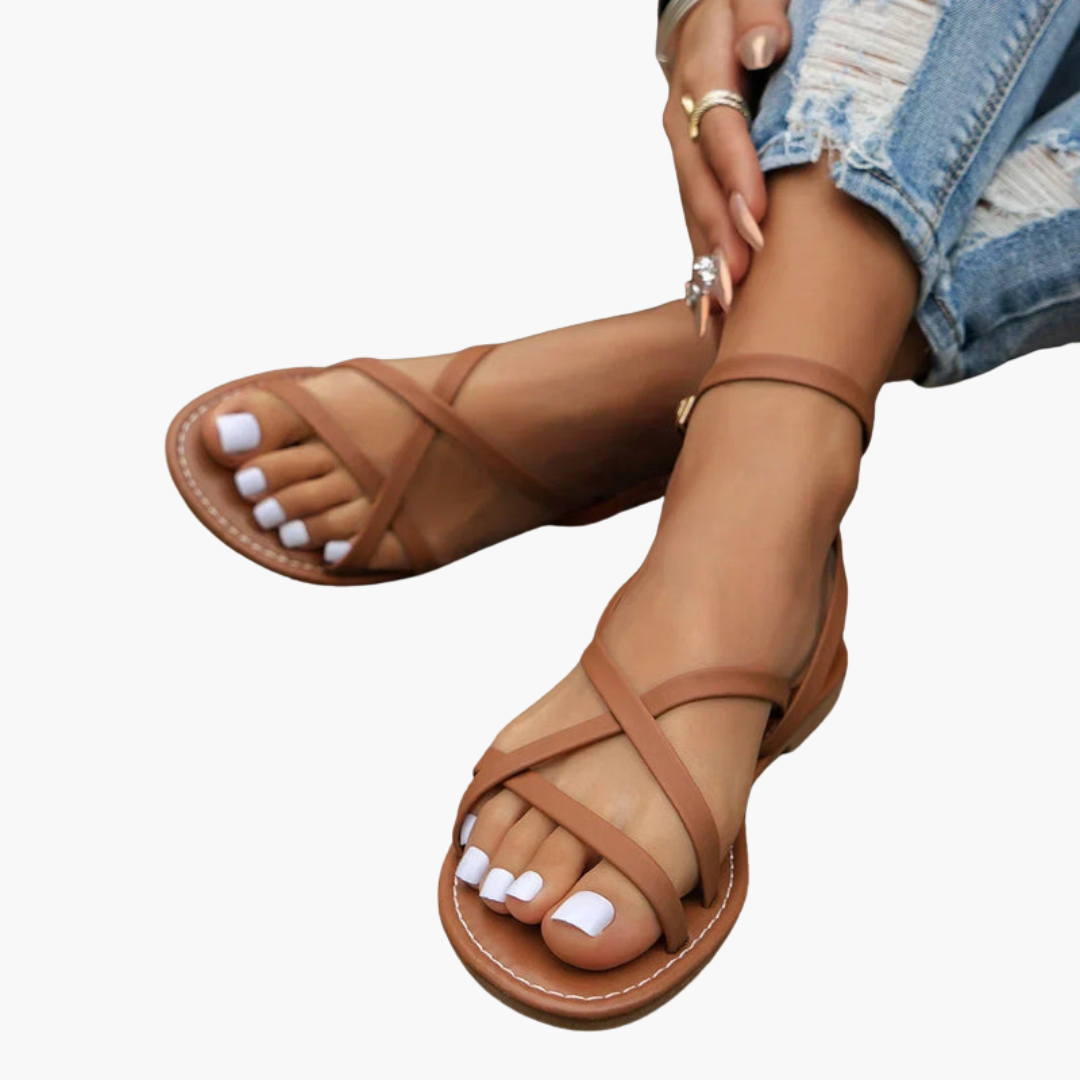 Women's Sandals with Crossed Straps and Ankle Closure