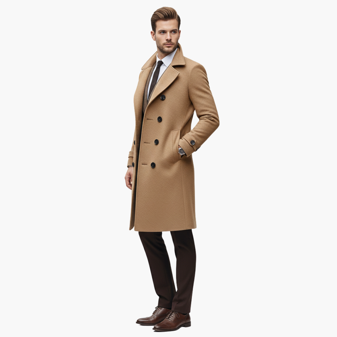 Manteau homme long avec col à revers et boutons