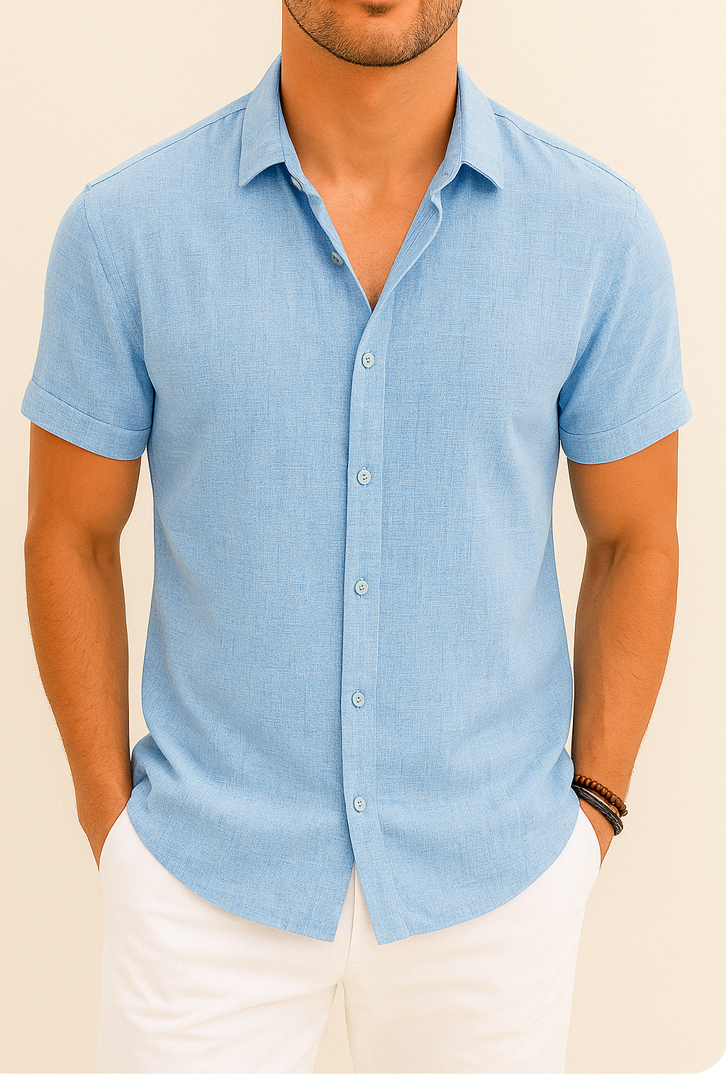 Chemise homme manches courtes | Coupe droite, col classique | Boutonnage intégral, respirante, tailles S à XXL