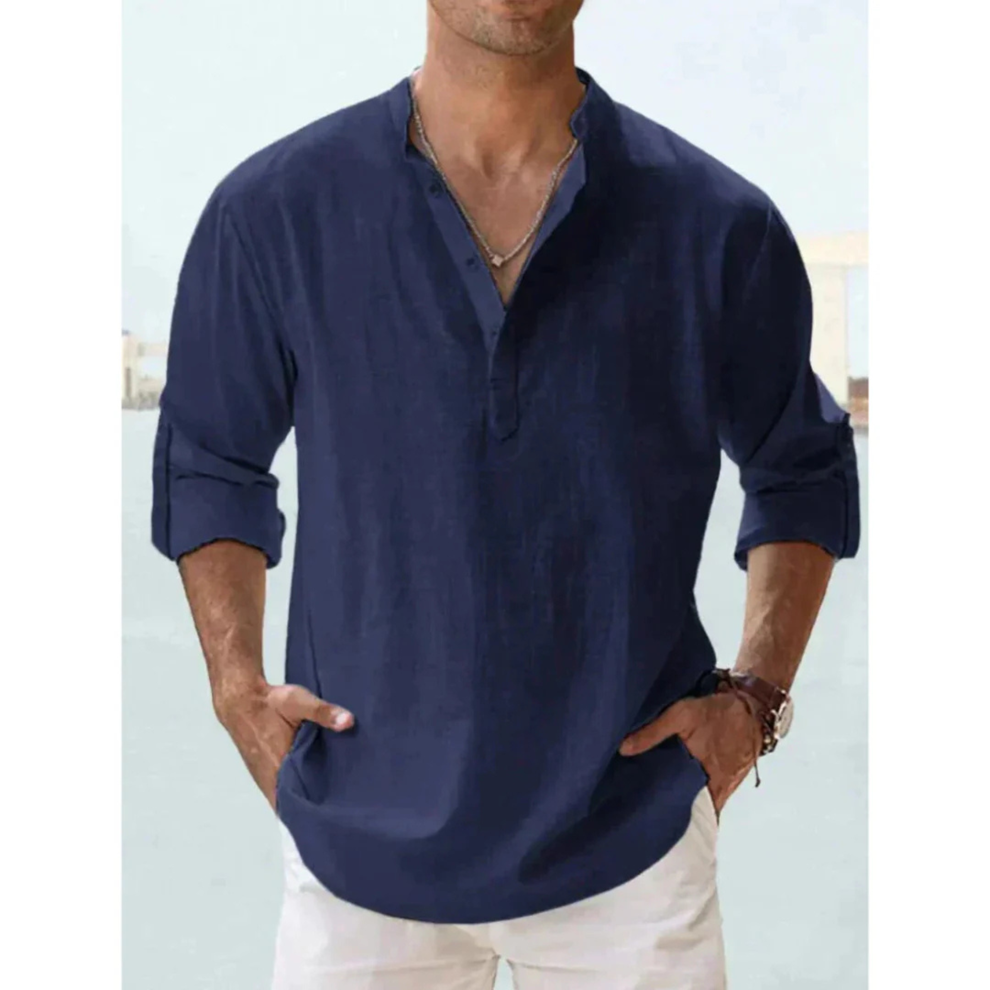 Chemise homme manches longues | Coupe droite respirante, col boutonné | Légère, coloris unis, tailles S à XXL