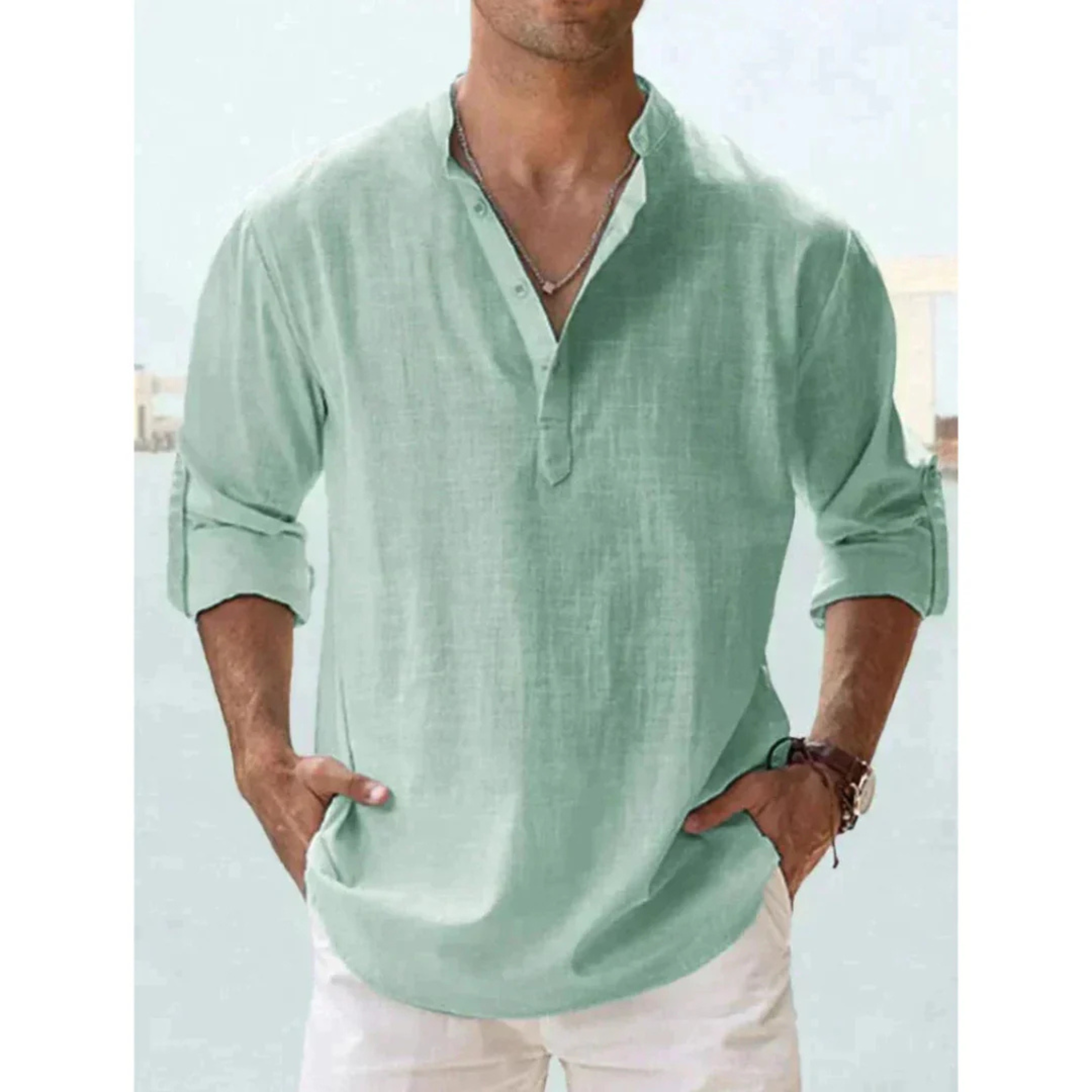 Chemise homme manches longues | Coupe droite respirante, col boutonné | Légère, coloris unis, tailles S à XXL