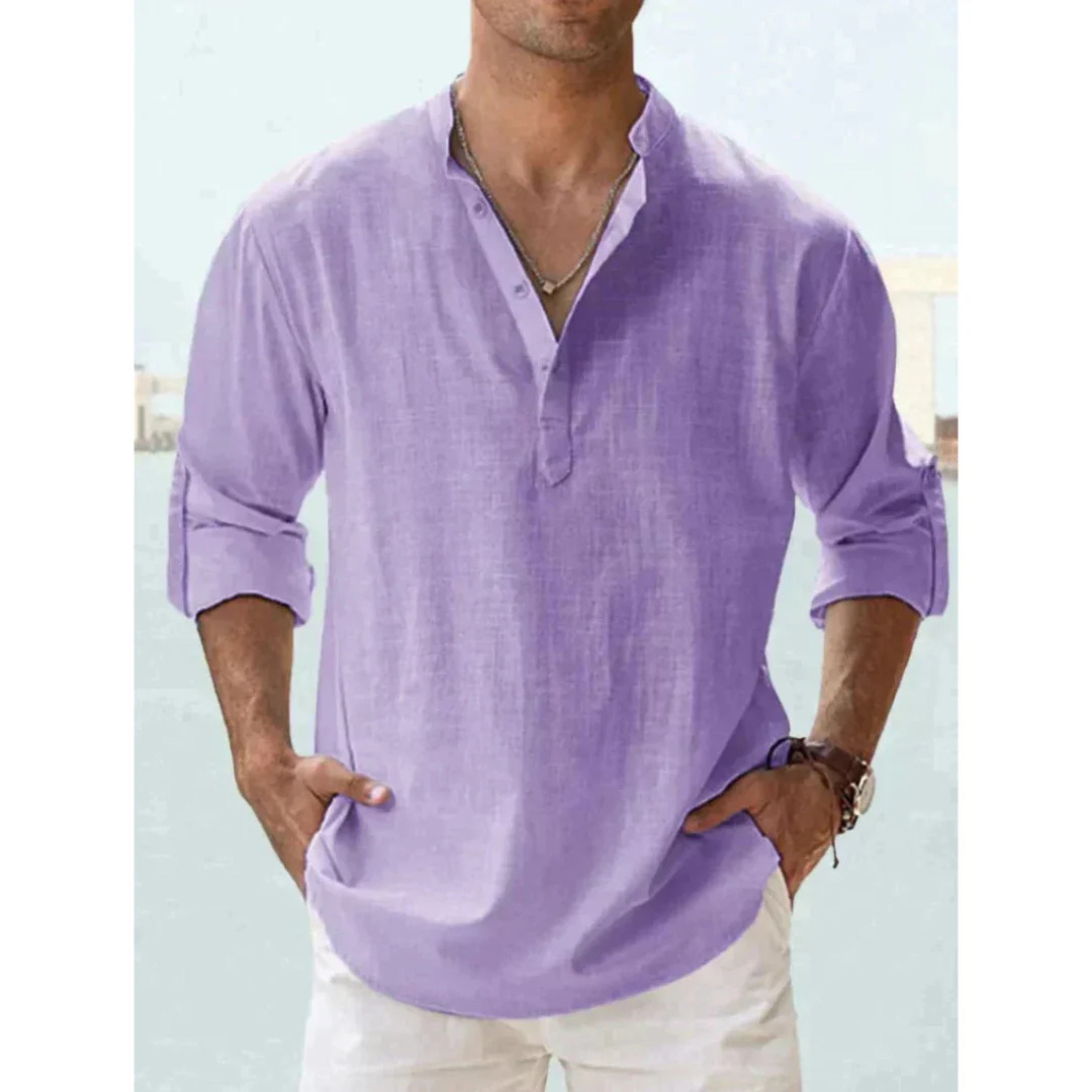 Chemise homme manches longues | Coupe droite respirante, col boutonné | Légère, coloris unis, tailles S à XXL