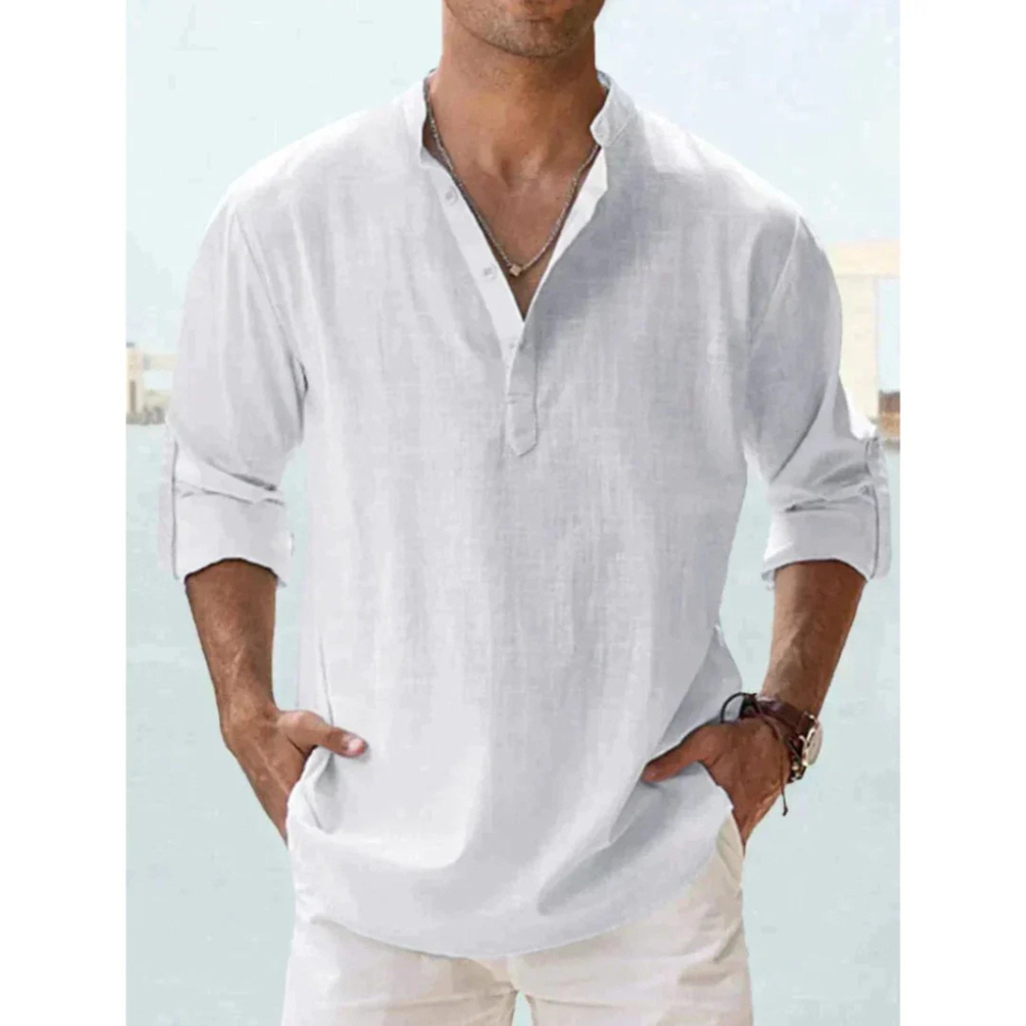 Chemise homme manches longues | Coupe droite respirante, col boutonné | Légère, coloris unis, tailles S à XXL