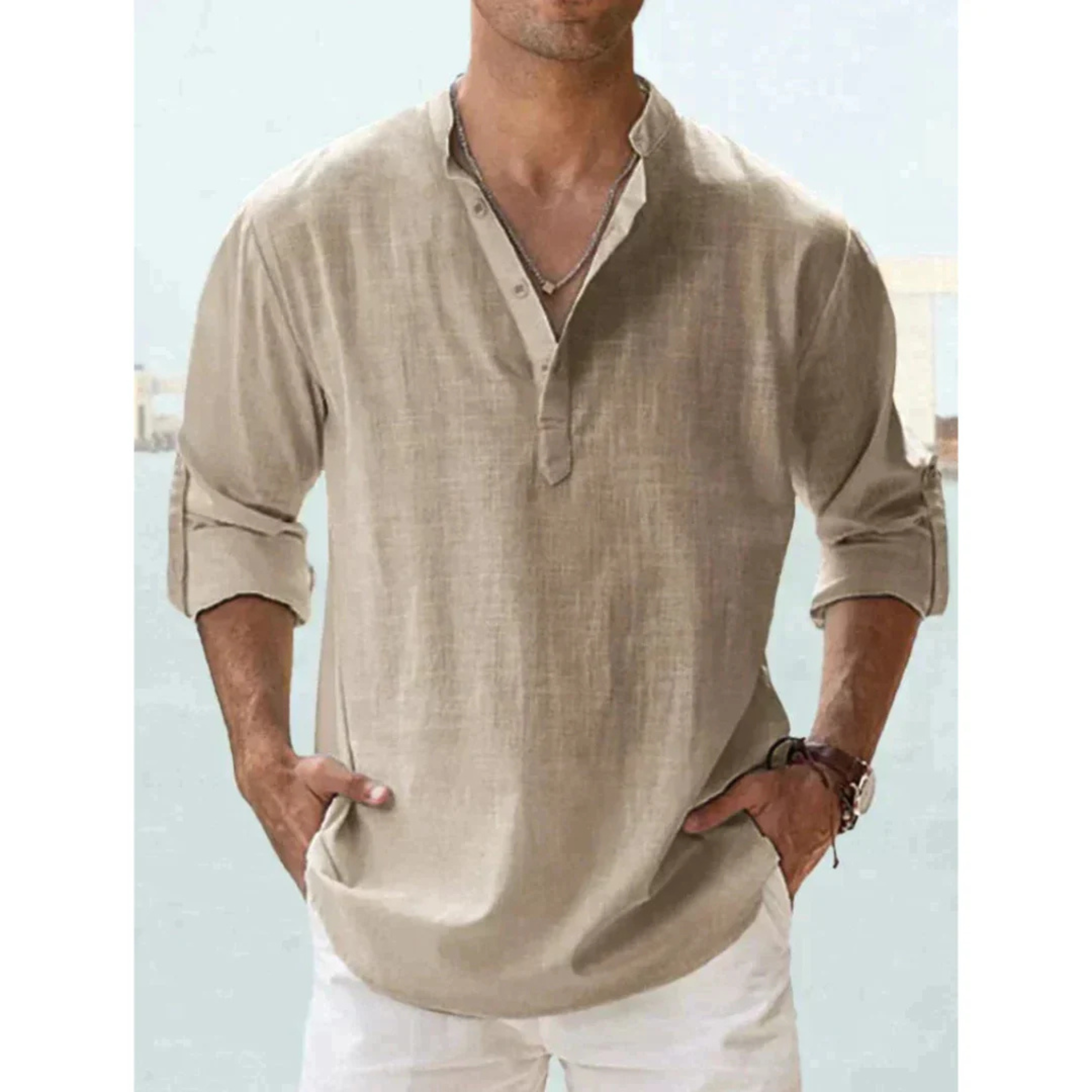 Chemise homme manches longues | Coupe droite respirante, col boutonné | Légère, coloris unis, tailles S à XXL