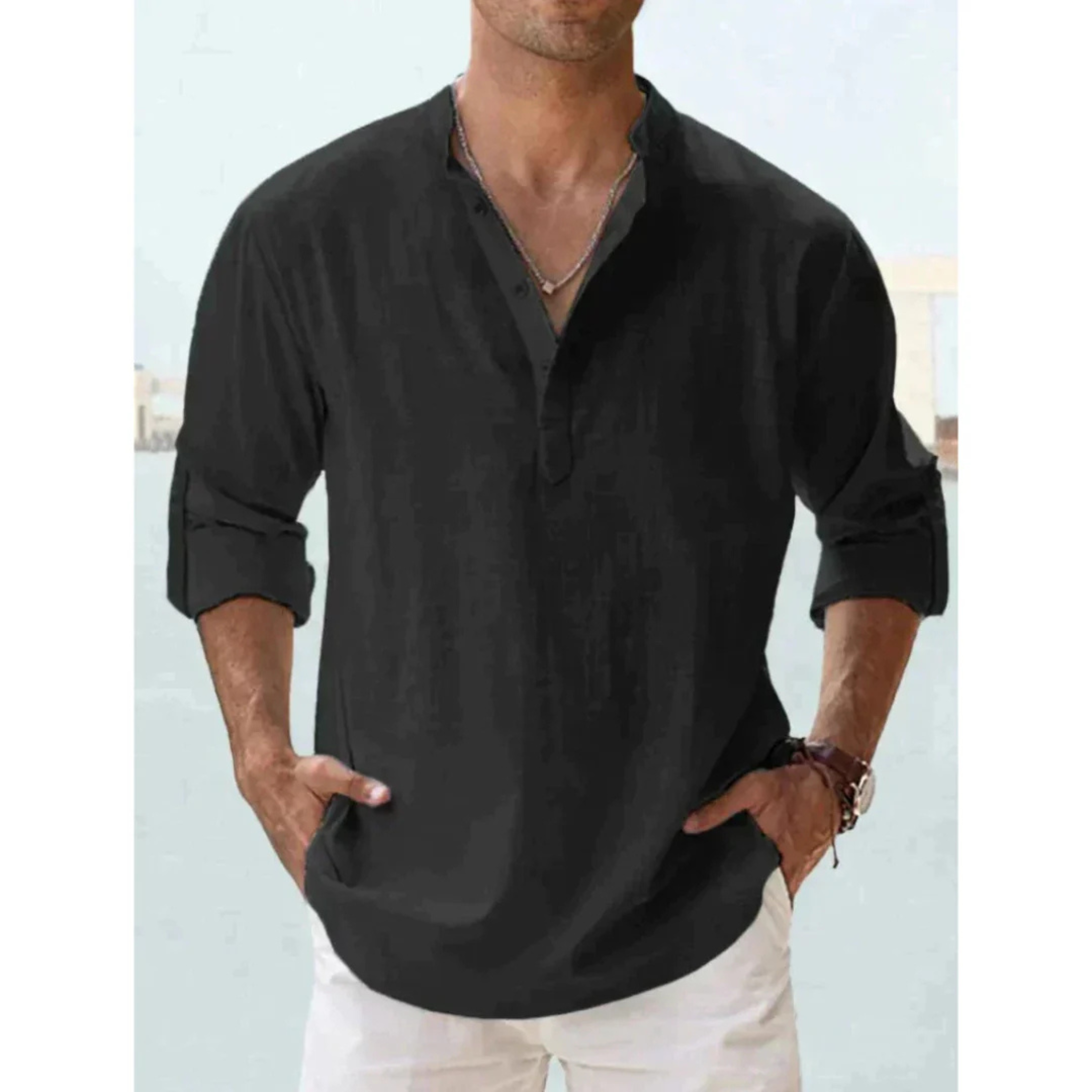Chemise homme manches longues | Coupe droite respirante, col boutonné | Légère, coloris unis, tailles S à XXL