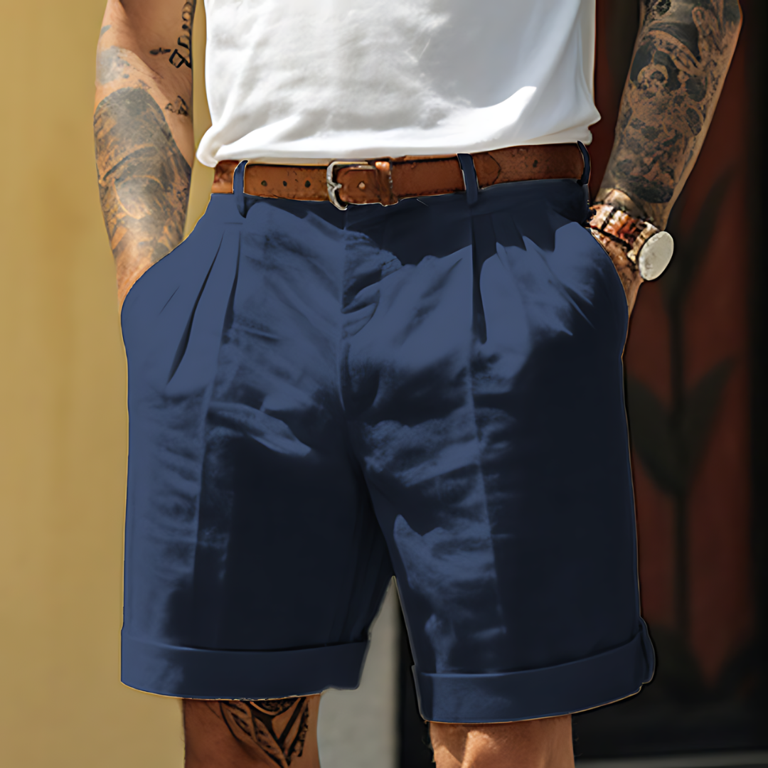 Short chino homme | Coupe casual chic avec revers et poches