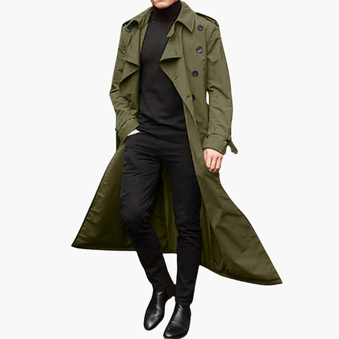 Trench long homme avec ceinture et larges revers