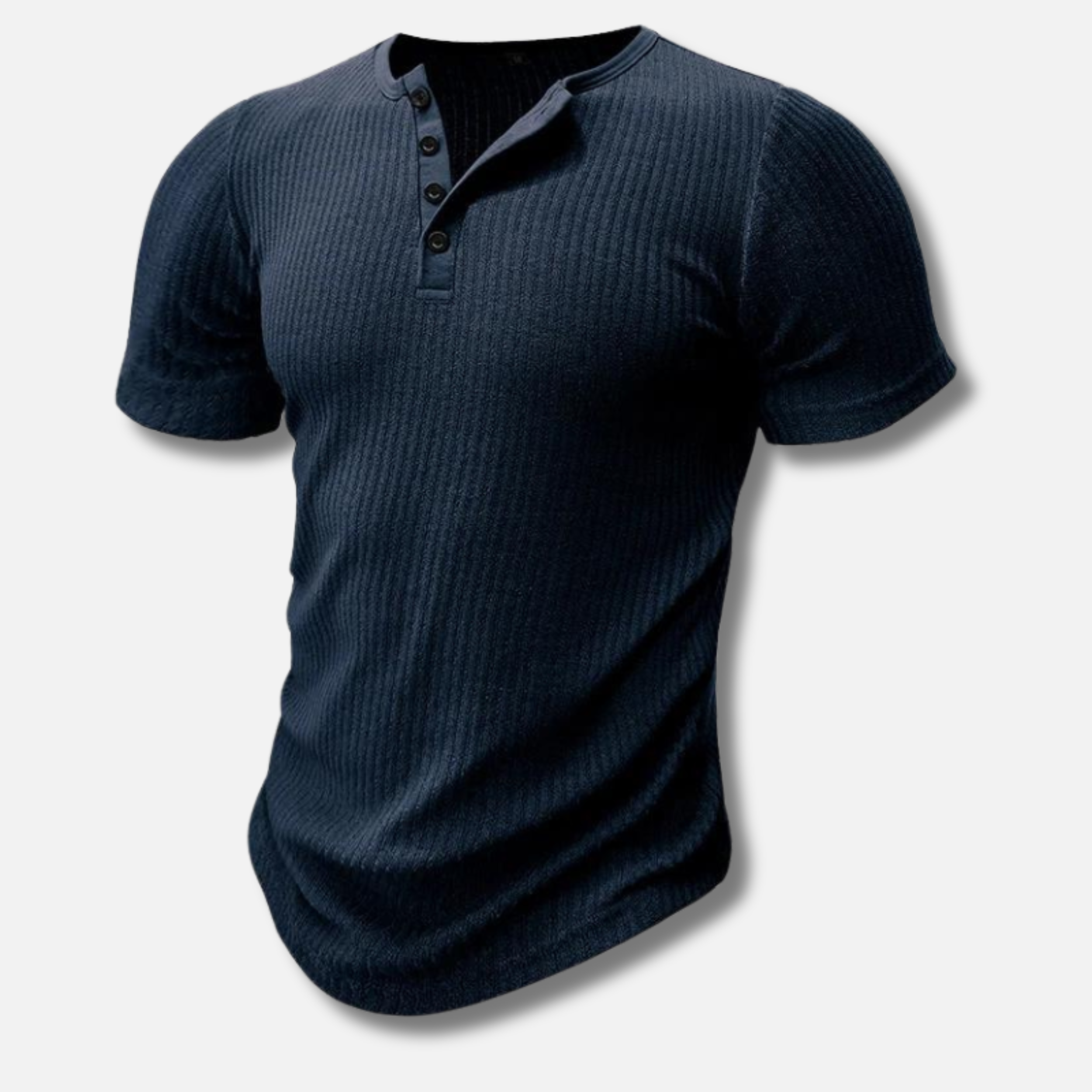 T-shirt homme côtelé | Col tunisien boutonné, manches courtes | Coupe confortable, plusieurs coloris