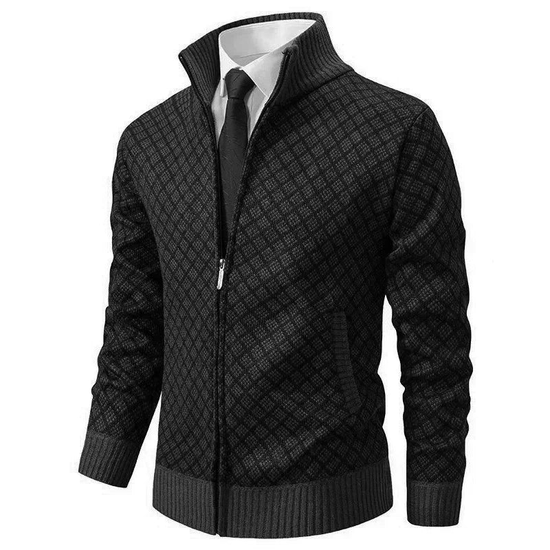 Veste en tricot zippée pour homme avec motif géométrique et poignets côtelés