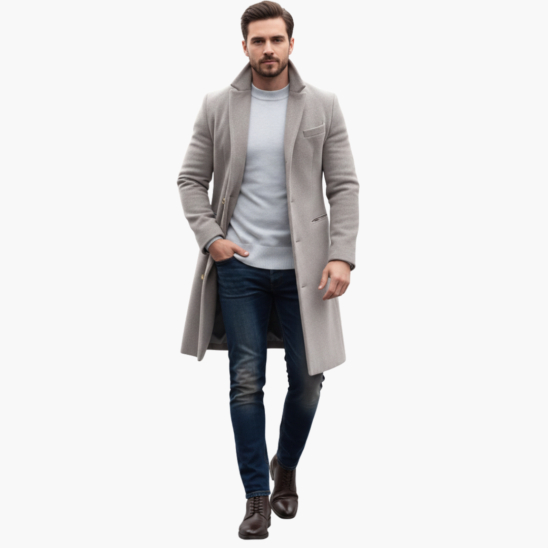 Manteau homme long avec col classique et boutons