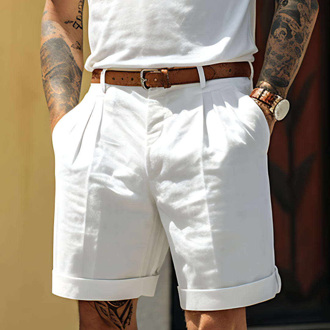 Short chino homme | Coupe casual chic avec revers et poches