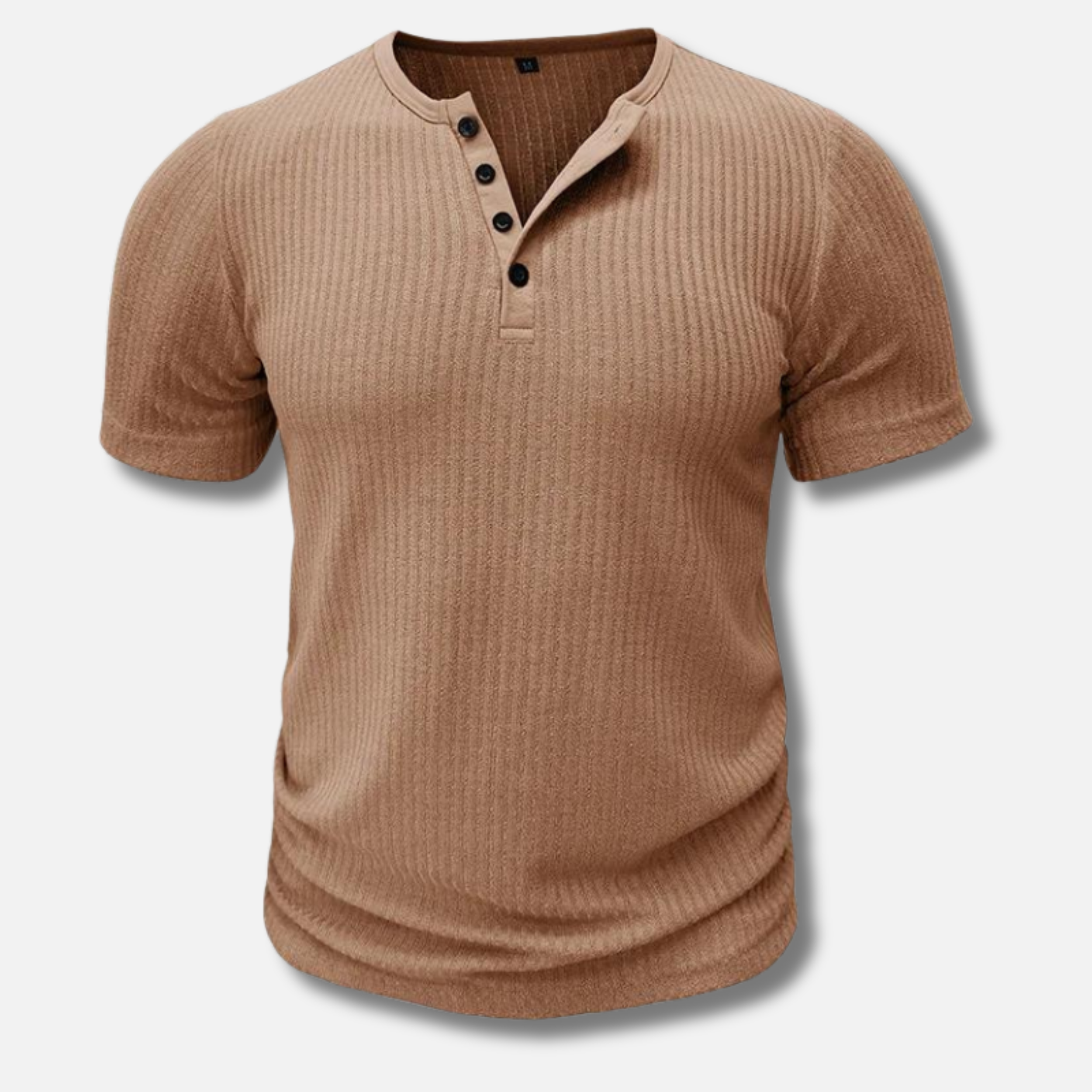 T-shirt homme côtelé | Col tunisien boutonné, manches courtes | Coupe confortable, plusieurs coloris