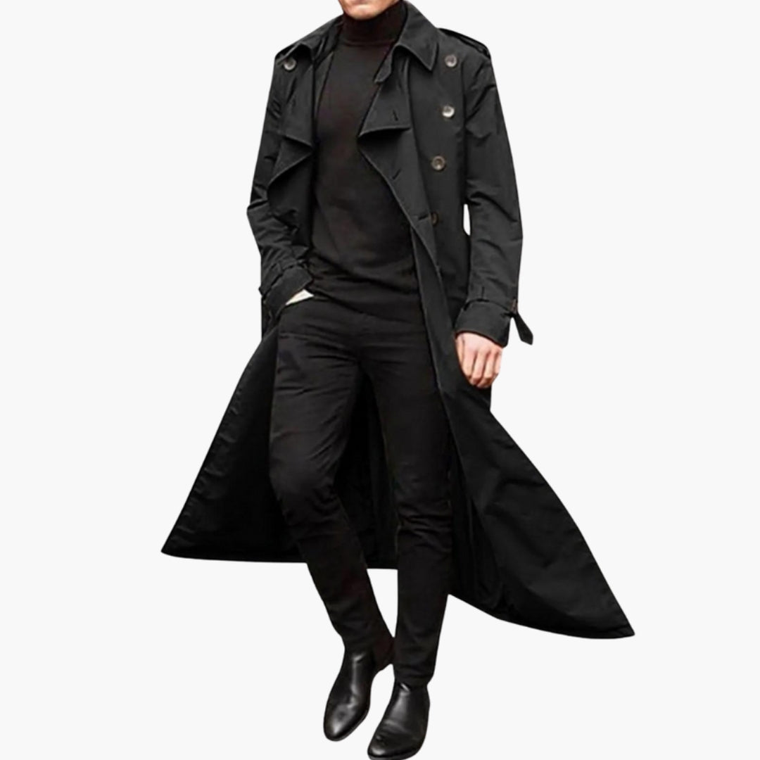 Trench long homme avec ceinture et larges revers