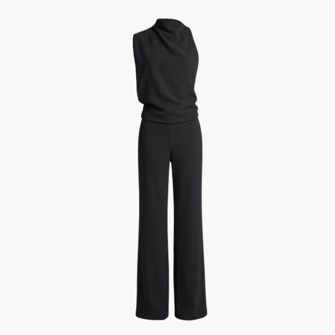Tuta donna con collo rotondo e gambe larghe