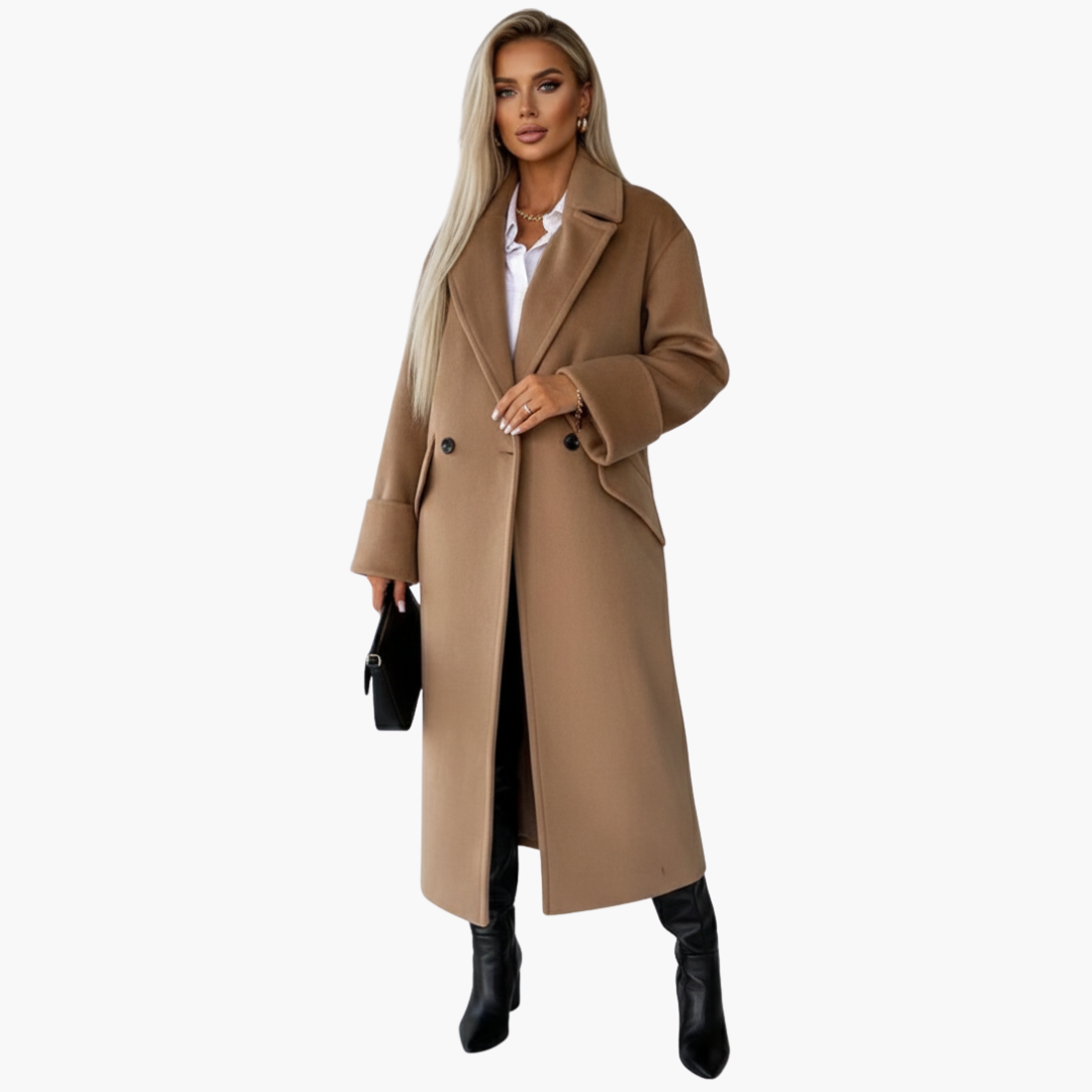 Manteau long pour femme avec col à revers et fermeture à boutons