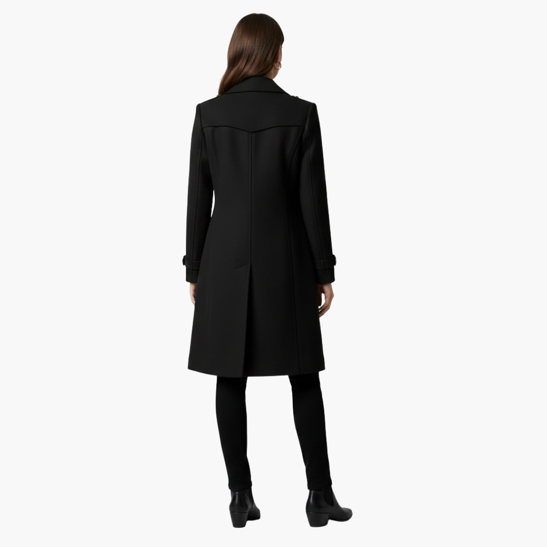Manteau long femme avec double boutonnage et coupe ajustée