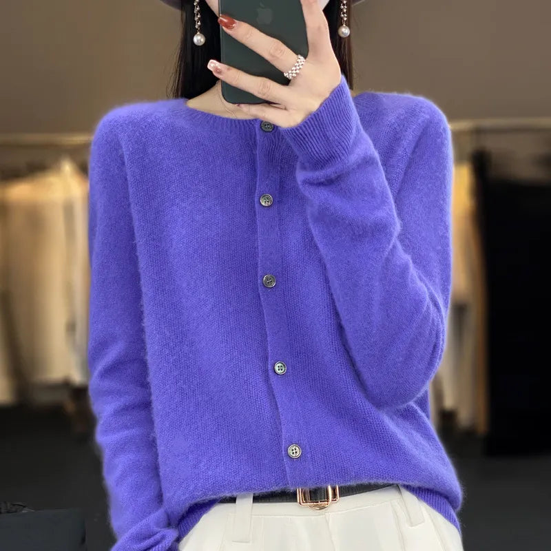 Gilet Femme En Maille Douce | Cardigan Chaud À Col Rond Pour L’Hiver
