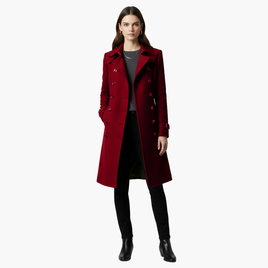 Manteau long femme avec double boutonnage et coupe ajustée