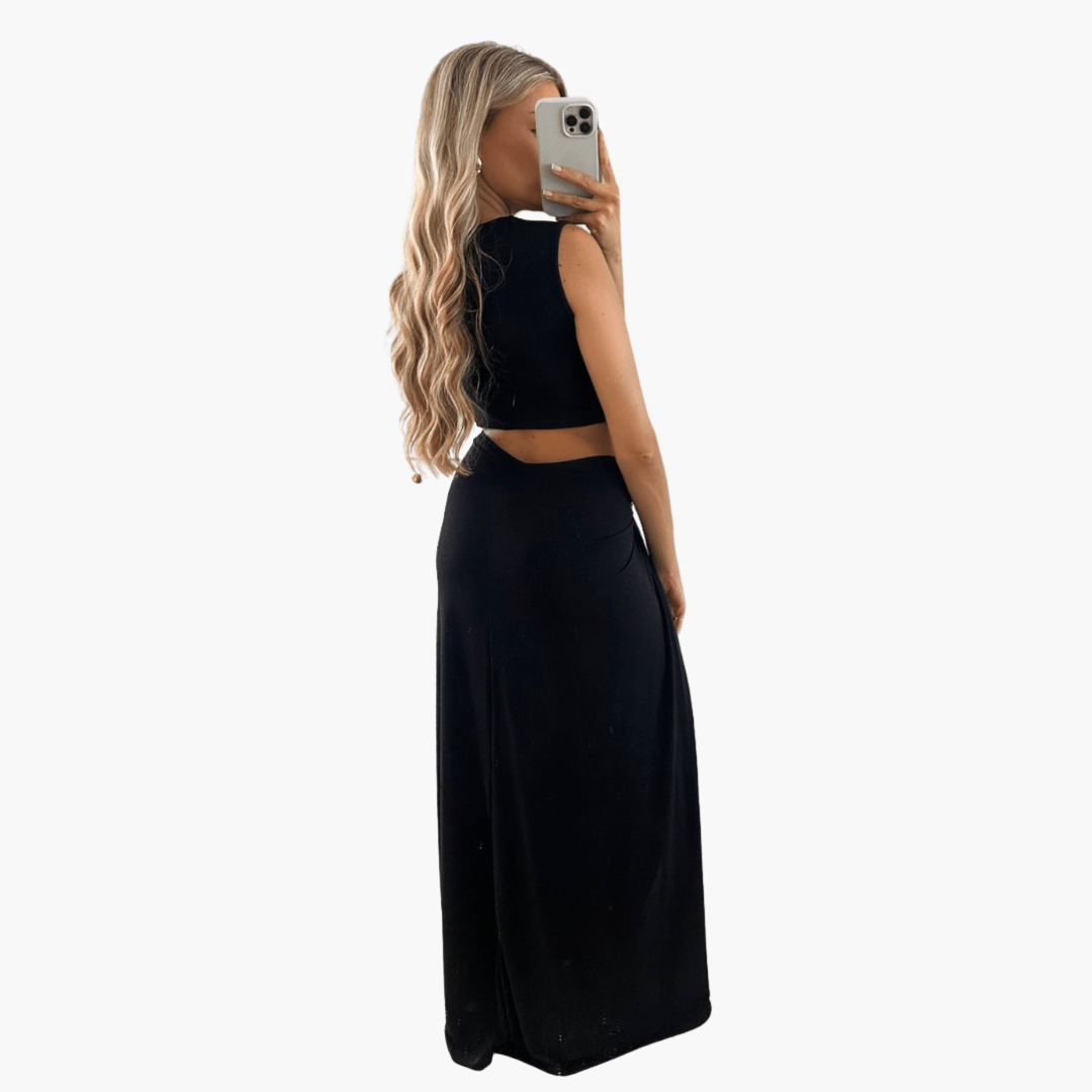 Abito estivo donna con intagli, scollo a V, spacco laterale