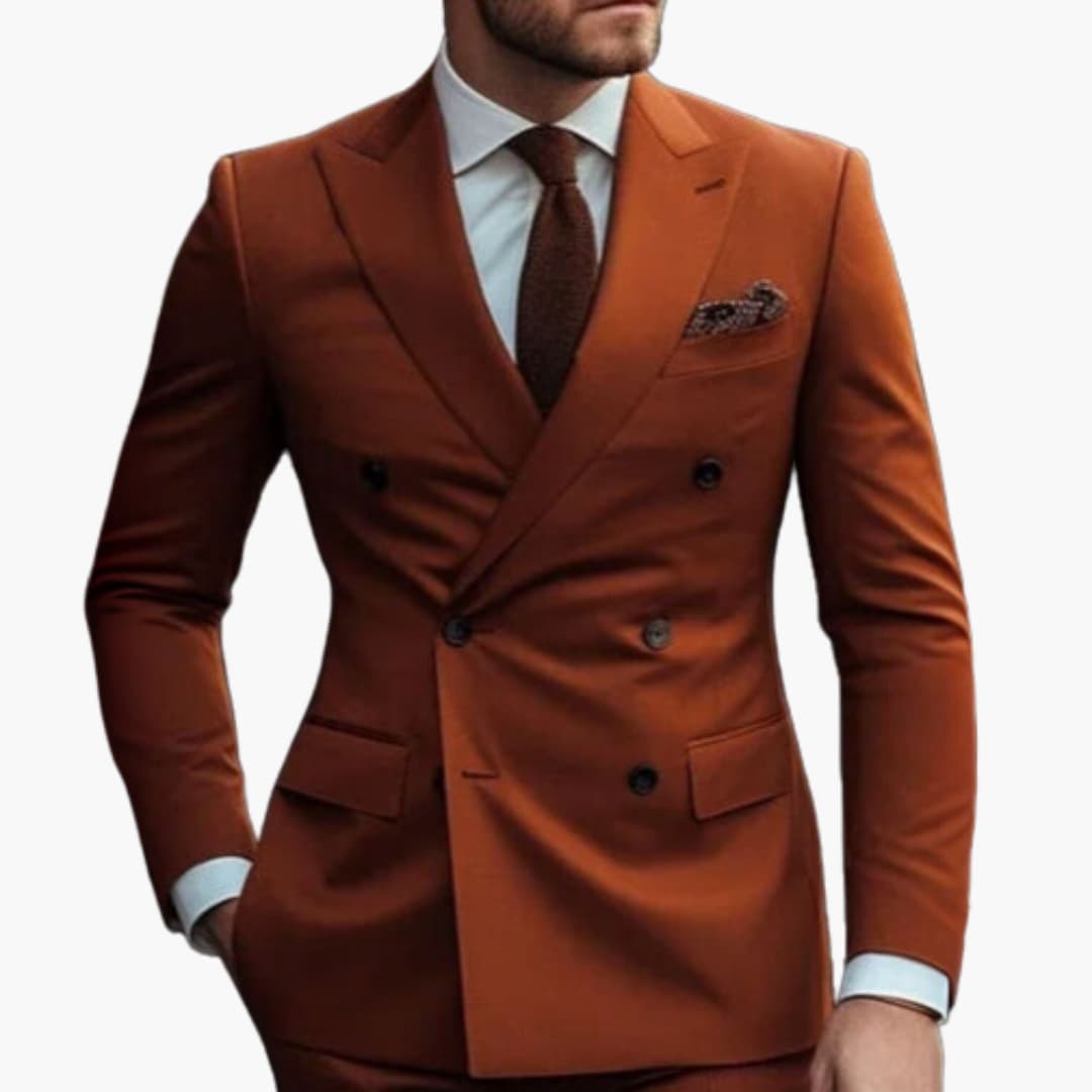 Costume homme deux pièces avec veste croisée et six boutons