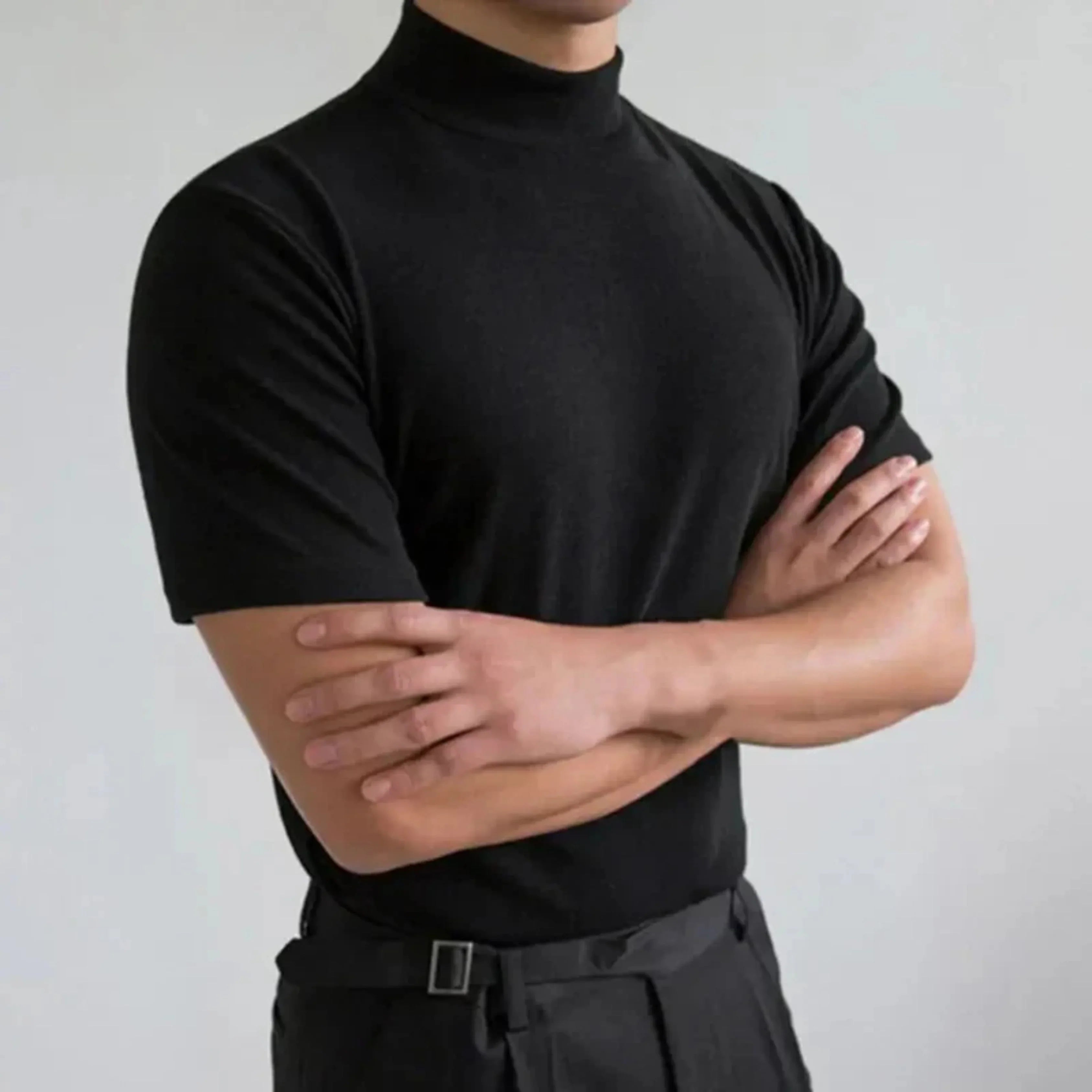T shirt homme col haut | Coupe ajustée, respirant | Confort durable, coloris unis, tailles S à 4XL