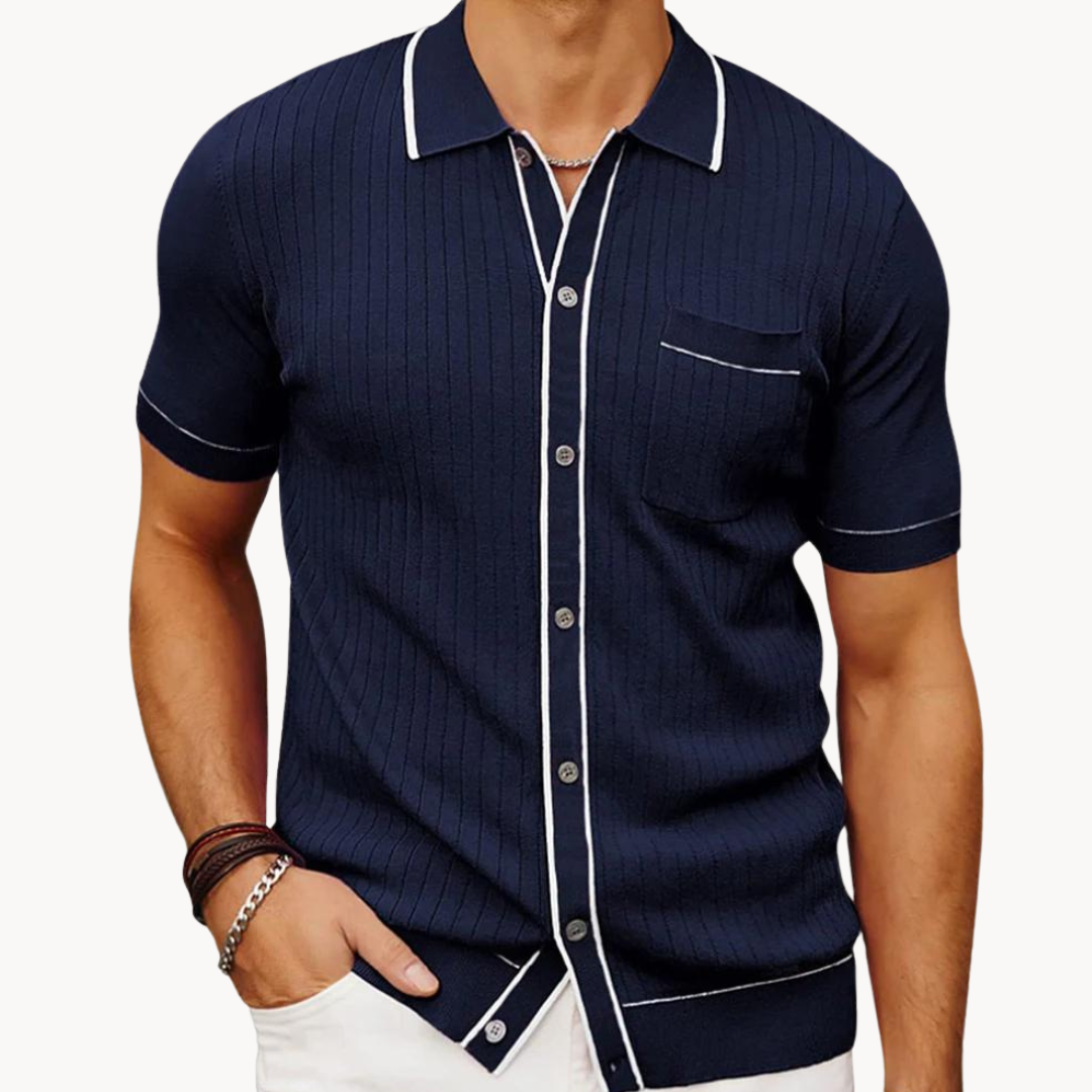 Polo homme manches courtes | Col pointu, boutonnage intégral | Texture côtelée, style classique