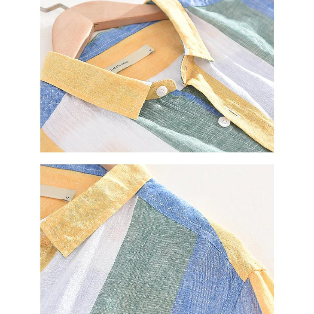 Chemise homme Seascape à rayures | Coupe légère, col classique, boutonnage intégral | Style estival, couleurs vives