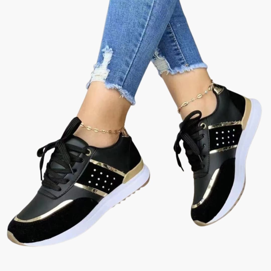 Baskets femme à lacets avec finitions métalliques et semelle amortie