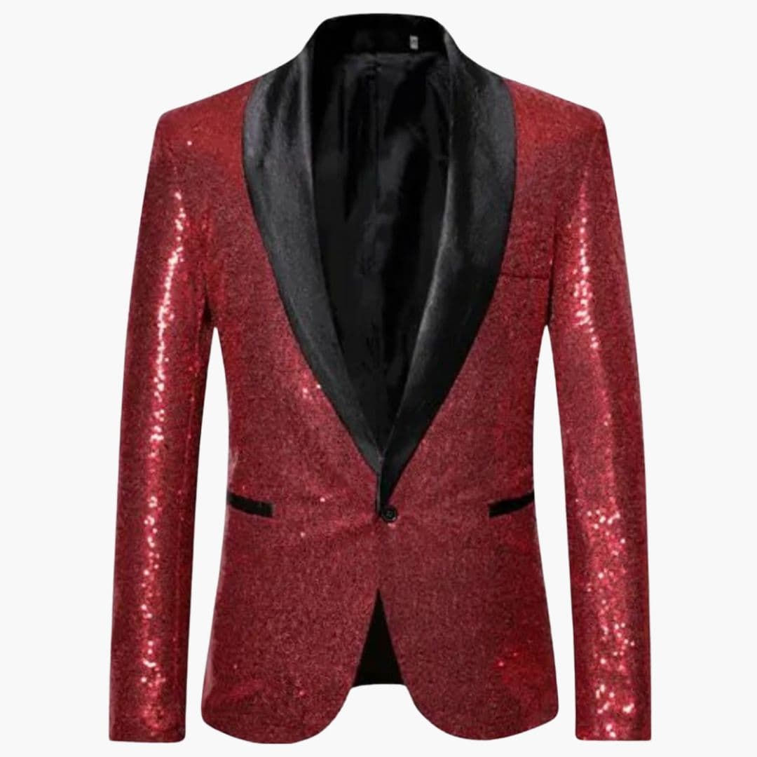 Blazer Homme Habillé à Sequins avec Col Châle