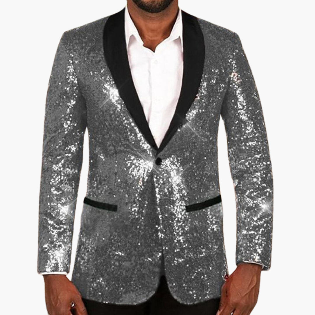 Blazer à paillettes pour homme avec revers contrasté et manches longues