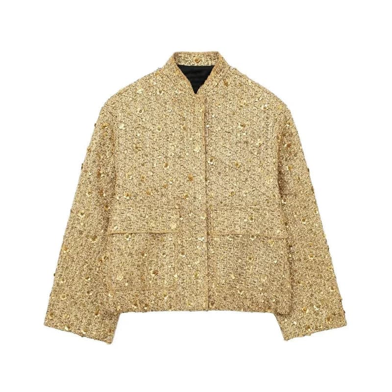 Blazer à sequins pour femme avec ouverture avant et épaules structurées pour soirées et événements