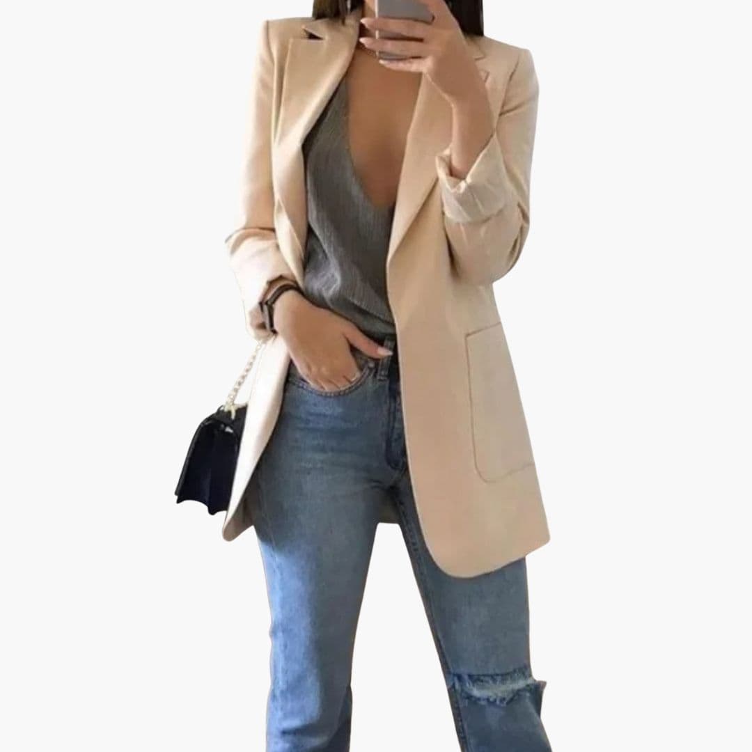 Blazer long femme avec col à revers
